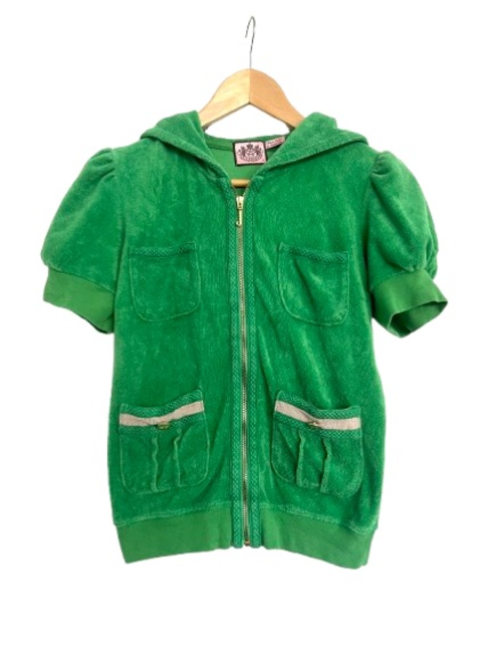 Juicy Couture Rare Vintage Bright Green Short-Sleeve Zip Terry Hoodie Size Small